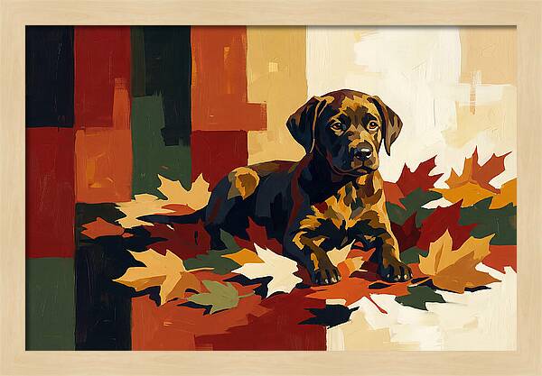 Labrador Retriever Puppy Among Leaves