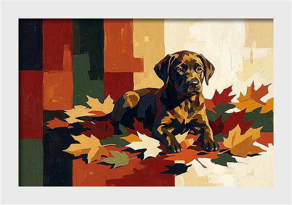 Labrador Retriever Puppy Among Leaves
