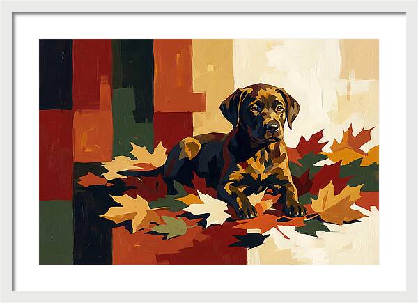 Labrador Retriever Puppy Among Leaves
