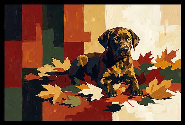 Labrador Retriever Puppy Among Leaves