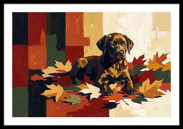 Labrador Retriever Puppy Among Leaves