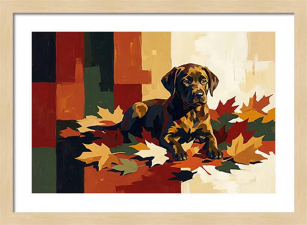Labrador Retriever Puppy Among Leaves