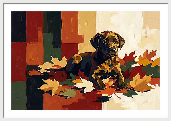 Labrador Retriever Puppy Among Leaves