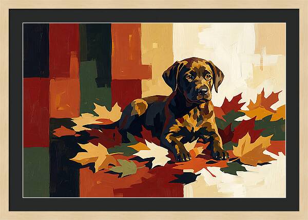 Labrador Retriever Puppy Among Leaves