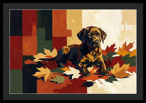 Labrador Retriever Puppy Among Leaves