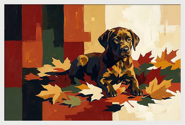 Labrador Retriever Puppy Among Leaves