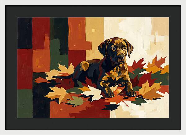 Labrador Retriever Puppy Among Leaves