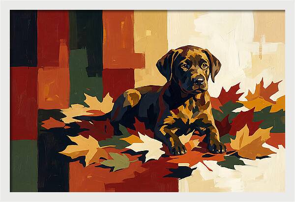 Labrador Retriever Puppy Among Leaves
