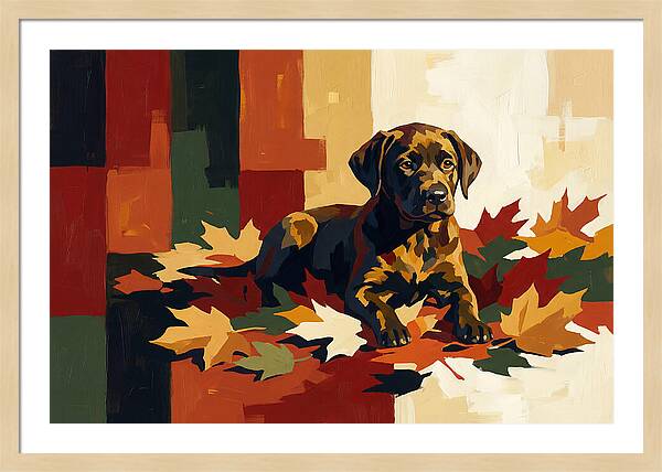 Labrador Retriever Puppy Among Leaves