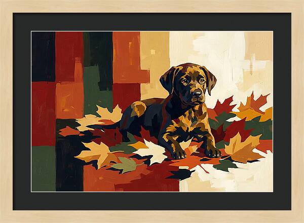 Labrador Retriever Puppy Among Leaves