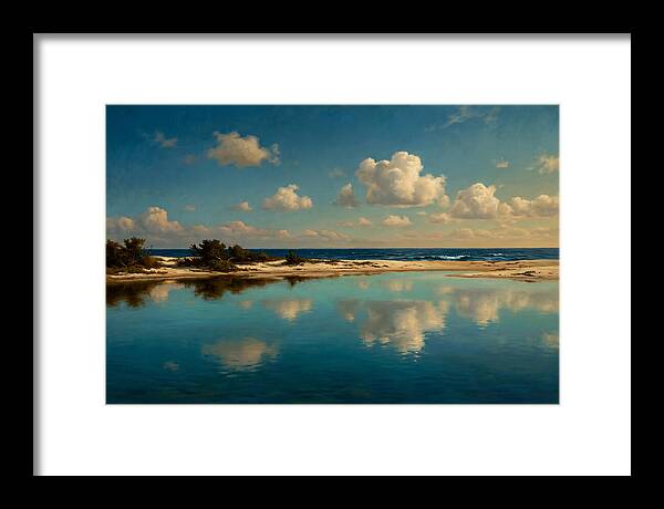 Lagoon Reflections Under Blue Skies