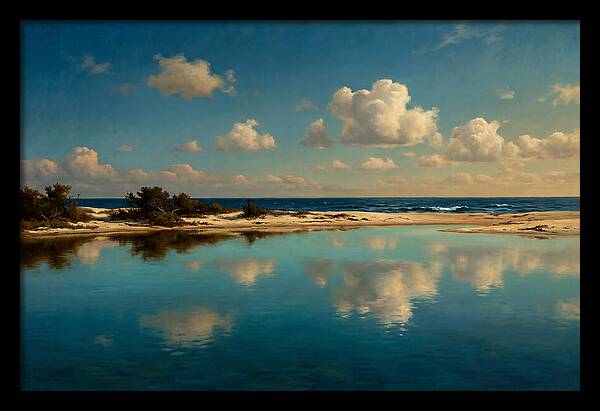 Lagoon Reflections Under Blue Skies