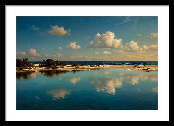 Lagoon Reflections Under Blue Skies