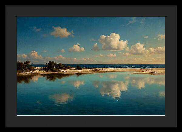 Lagoon Reflections Under Blue Skies