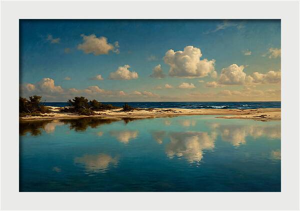 Lagoon Reflections Under Blue Skies