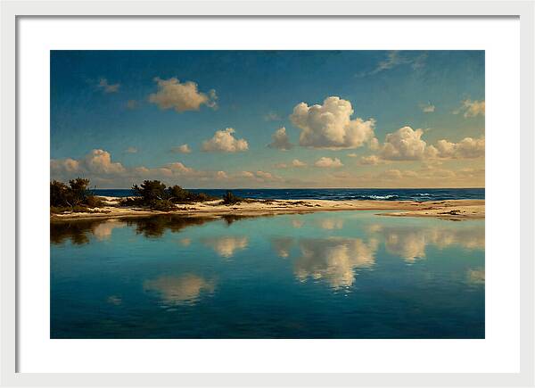 Lagoon Reflections Under Blue Skies