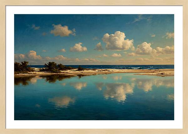 Lagoon Reflections Under Blue Skies