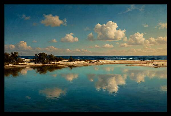 Lagoon Reflections Under Blue Skies