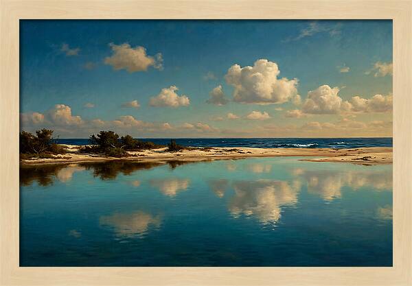 Lagoon Reflections Under Blue Skies