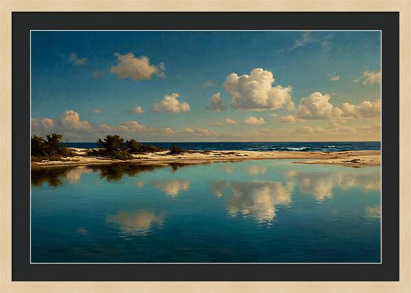 Lagoon Reflections Under Blue Skies