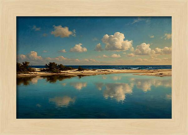 Lagoon Reflections Under Blue Skies