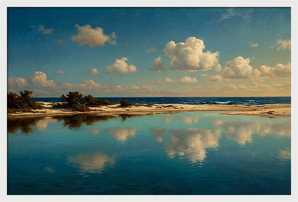 Lagoon Reflections Under Blue Skies