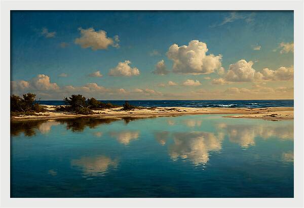 Lagoon Reflections Under Blue Skies
