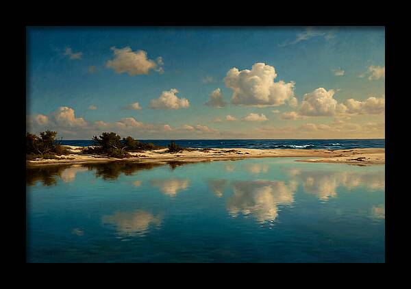 Lagoon Reflections Under Blue Skies