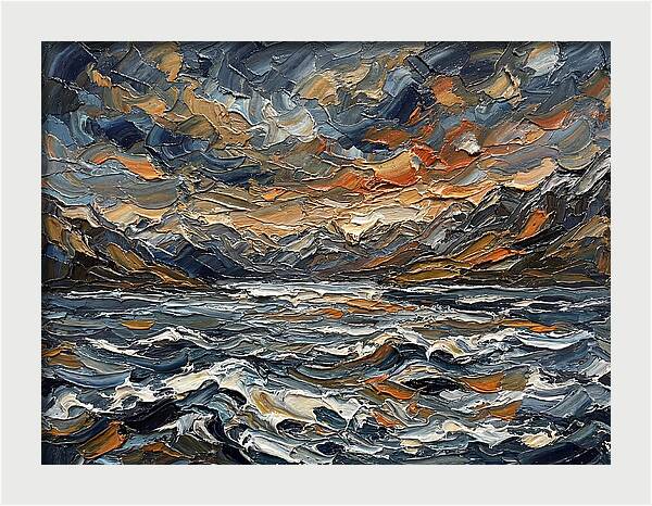 Lake Landscape In Palette Knife Style
