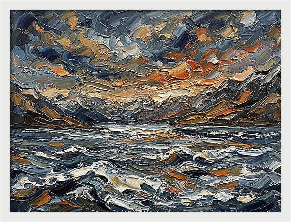Lake Landscape In Palette Knife Style
