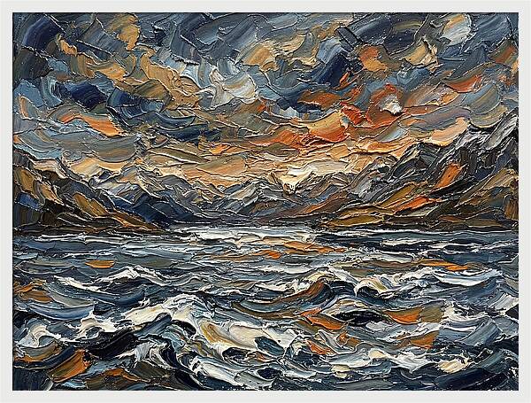 Lake Landscape In Palette Knife Style
