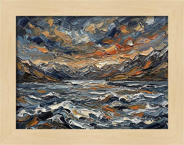 Lake Landscape In Palette Knife Style