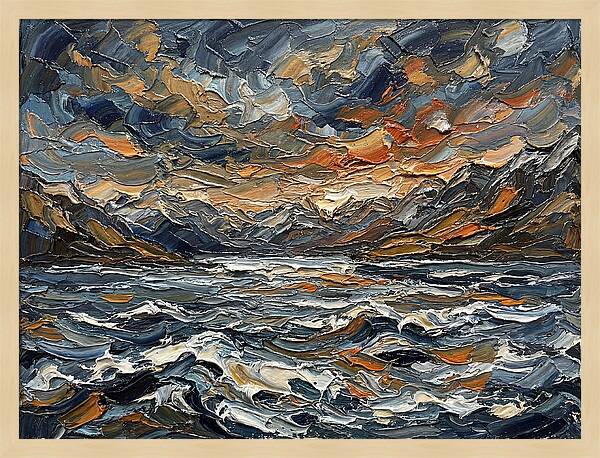 Lake Landscape In Palette Knife Style