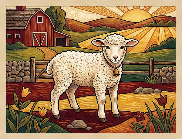 Lamb In A Pastoral Landscape