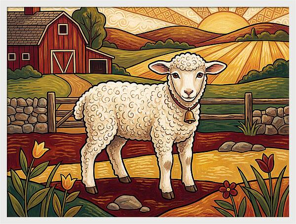 Lamb In A Pastoral Landscape
