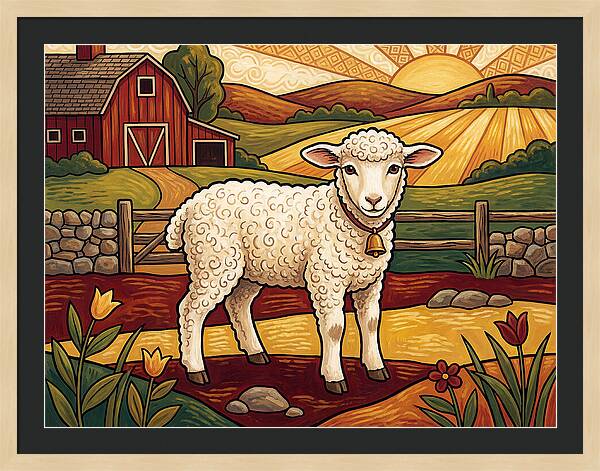 Lamb In A Pastoral Landscape