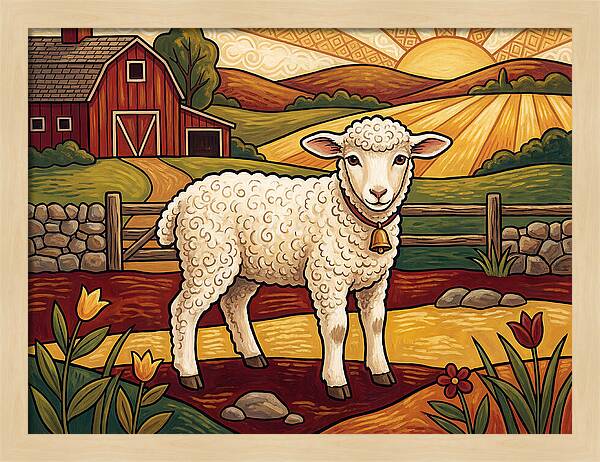 Lamb In A Pastoral Landscape