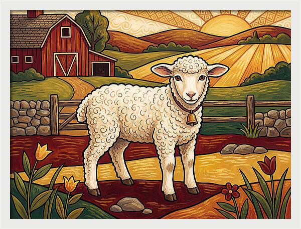 Lamb In A Pastoral Landscape