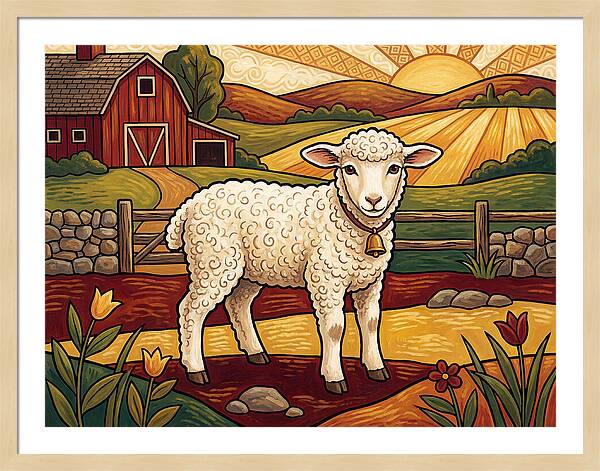 Lamb In A Pastoral Landscape