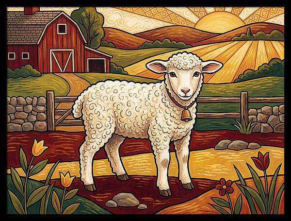Lamb In A Pastoral Landscape
