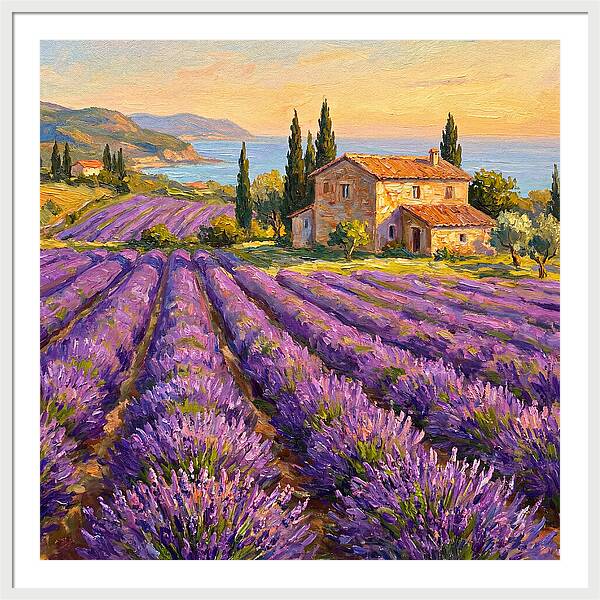 Lavender Fields Under Mediterranean Sky