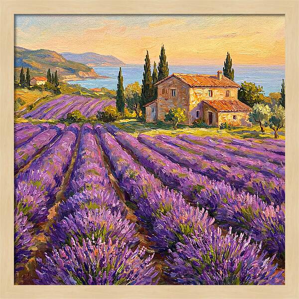 Lavender Fields Under Mediterranean Sky