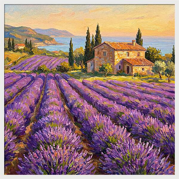 Lavender Fields Under Mediterranean Sky