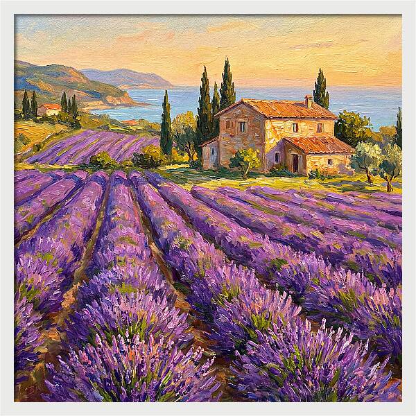 Lavender Fields Under Mediterranean Sky