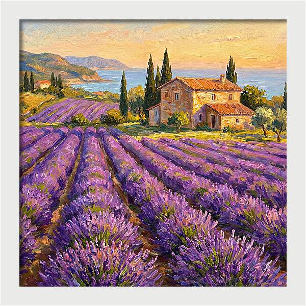 Lavender Fields Under Mediterranean Sky