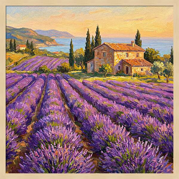 Lavender Fields Under Mediterranean Sky