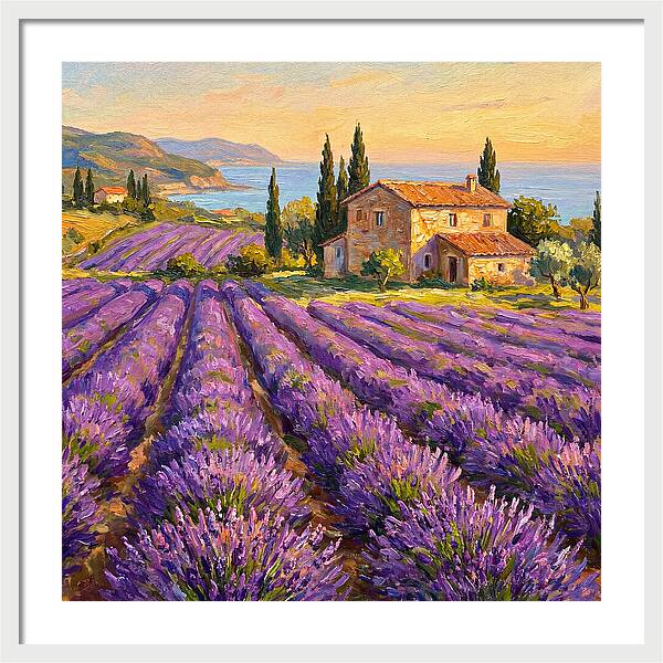 Lavender Fields Under Mediterranean Sky