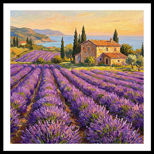 Lavender Fields Under Mediterranean Sky