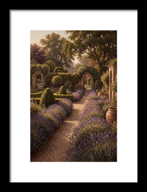 Lavender Hedge Path Through Formal Garden
