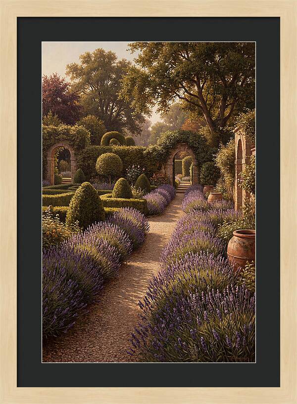 Lavender Hedge Path Through Formal Garden